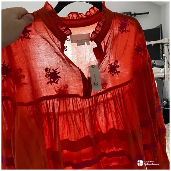 Anthropologie Jacqueline Orange Embroidery Tunic Top Size XL - Picture 6 of 16